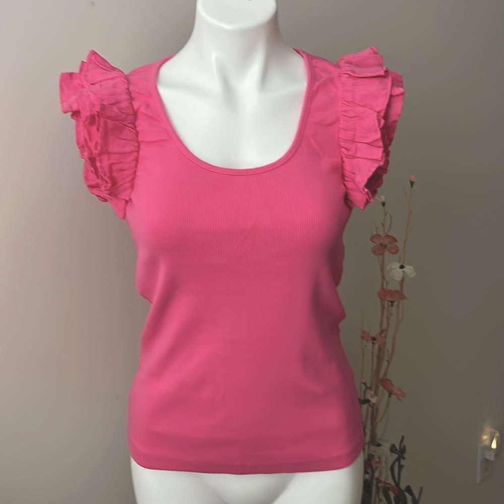 Boston Proper Linen Ruffle Ribbed Top - Picture 5 of 11